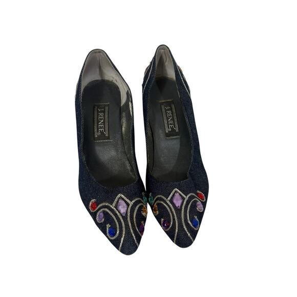 VIntage 80s Glitter Bedazzeled Jeweled Denim J. Renee heels 8.5 N - Picture 7 of 9